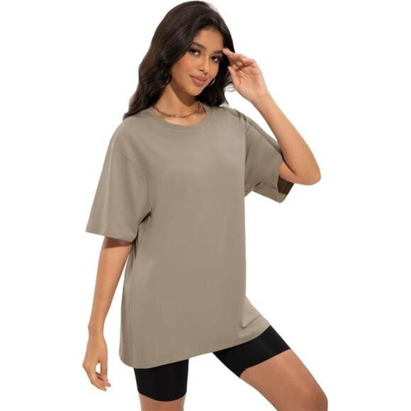 Oversized T Shirt for Women Plus Size Loose Fit Baggy Crew Neck Workout Top - Picture 3 of 7